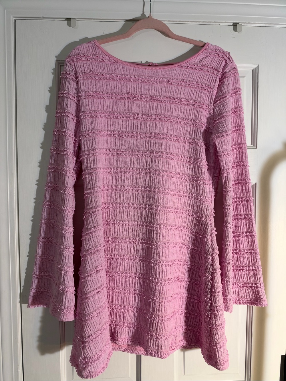Women’s Pink Textured Long Sleeve Tunic Top